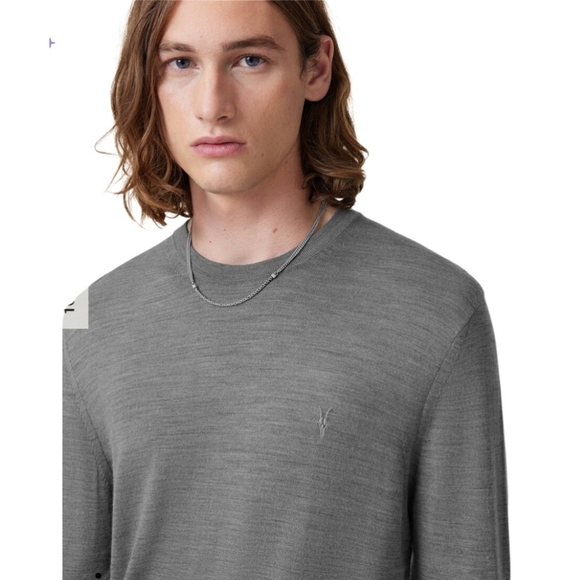 All Saints Mode Merino Crew Neck Ramskull Grey Sweater Size M - Picture 8 of 9